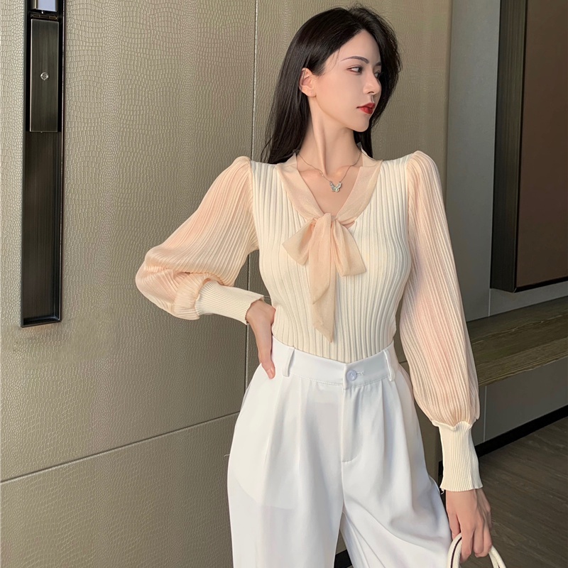 Áo Kiểu Cổ Chữ v Thắt Nơ Xếp Ly Phong Cách Retro Cho Nữ  tao bao