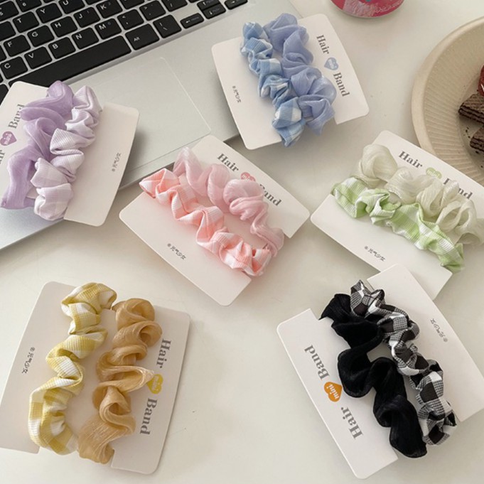 (Bộ 2 Cái) Scrunchies Cột Tóc Vải Caro LIN Bản Nhỏ Phong Cách Hàn Quốc