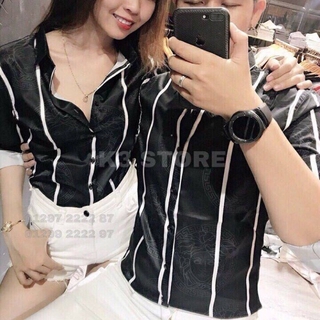 Áo sơ mi cặp lụa cao cấp sọc phối a100
