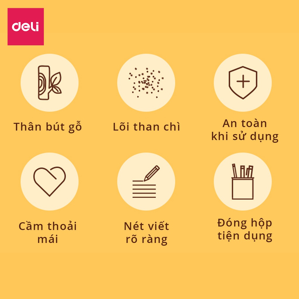 Bút chì lục giác Deli 2B/HB - Hộp 50c Than mềm, chất liệu gỗ cao cấp, thích hợp cho học sinh và văn phòng - 33410/33413