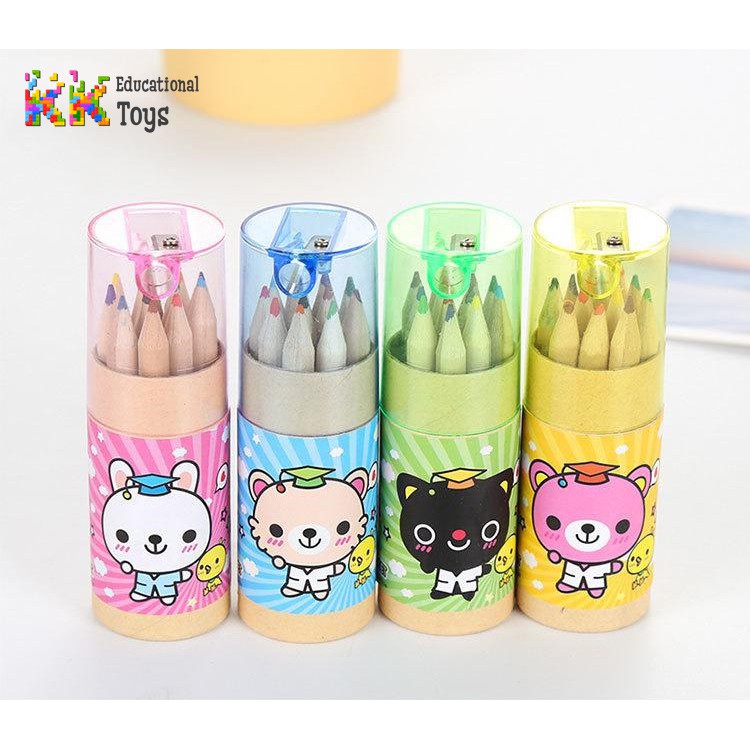 Đồ dùng học tập: Hộp chì 12 màu bằng gỗ (kèm đầu gọt) - KKstore