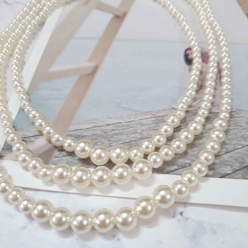 Chuỗi Vòng Cổ Ngọc Trai Nhân Tạo 3 Tầng Mặc Áo Dài Cách Tân, Truyền Thống