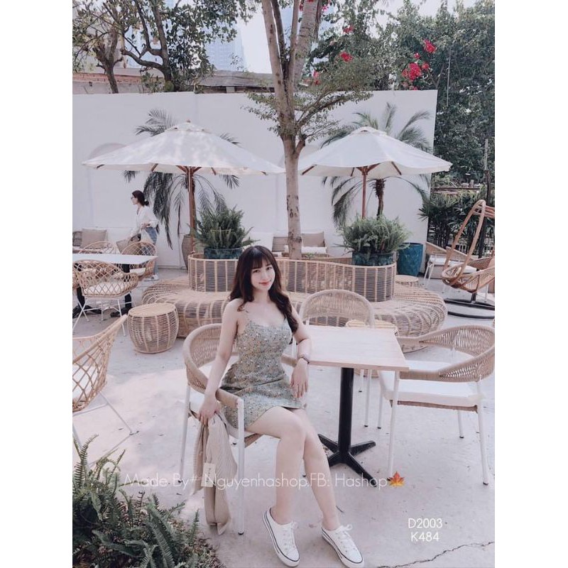 đầm hoa 2 dây mút ngực mã mới 1603