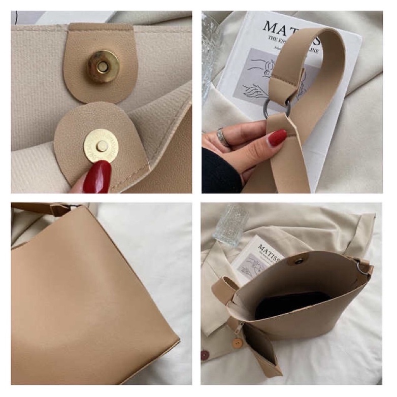 Túi da Pu size trung nhỏ công sở đi học (kèm ví)