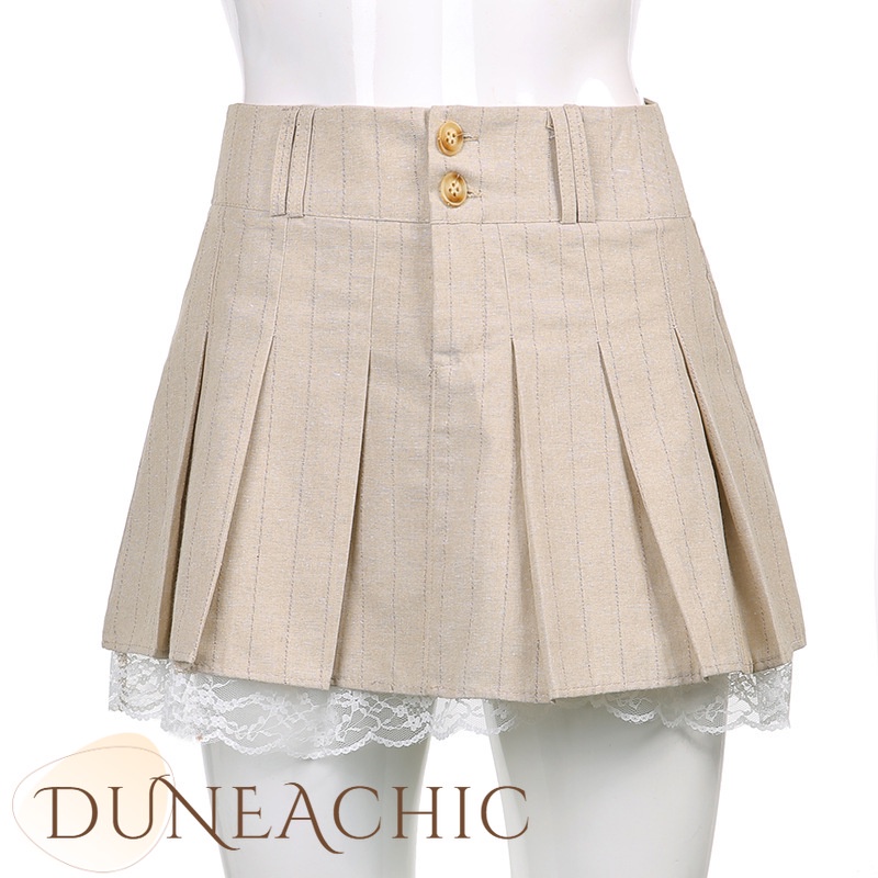 DUNEA Chân váy xếp ly phối ren đính nút xinh xắn cho nữ