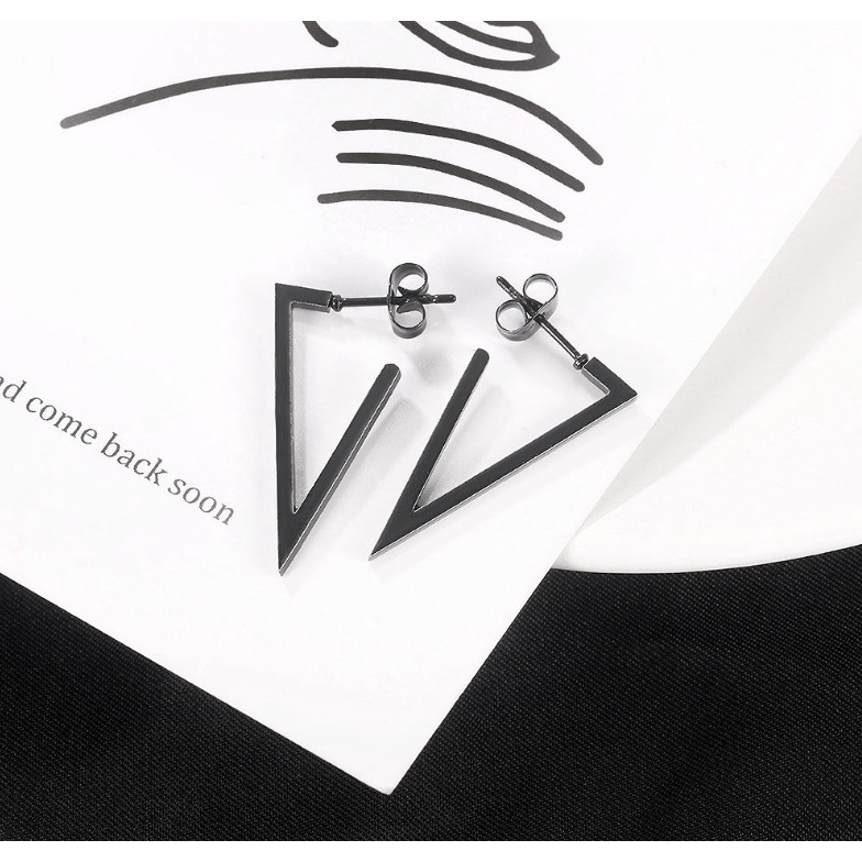 Bông Tai Nam Nữ Unisex Hình Tam Giác Titan Ko Đen TT 3909 - 1 Cái