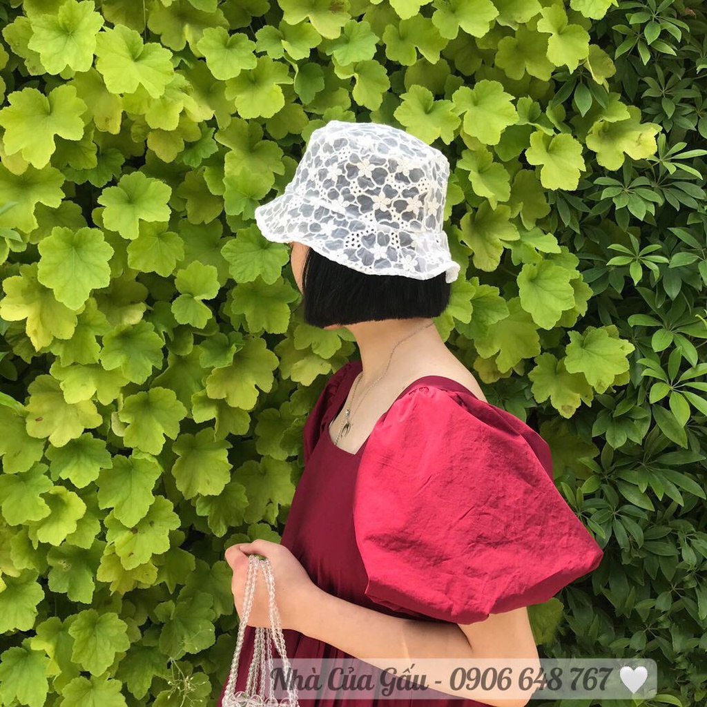 Nón bucket trắng ren hoa sống ảo cực đỉnh