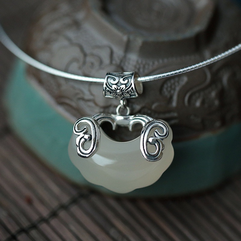 Vòng Cổ Mặt Đá Opal Tổng Hợp Hình Ổ Khóa Thời Trang Phong Cách Dân Tộc Cổ Điển Dành Cho Bạn Nữ