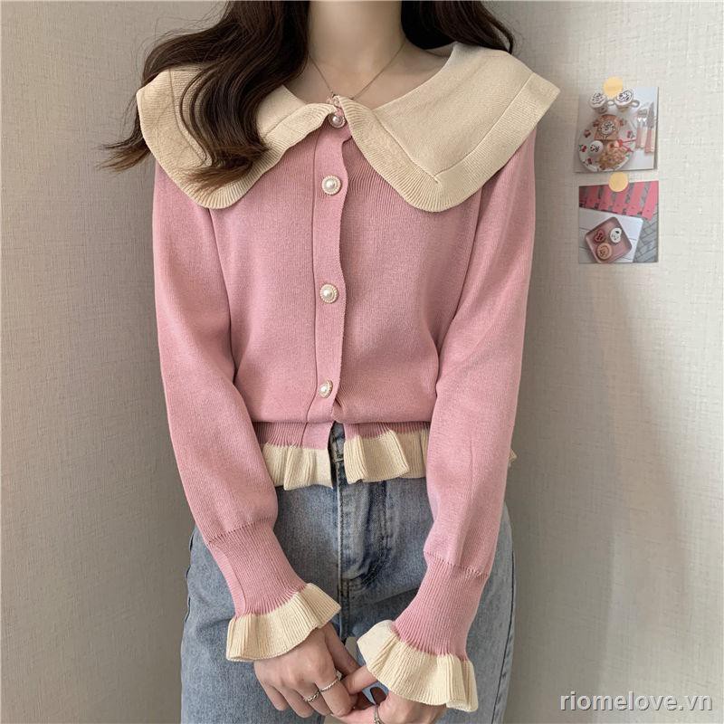 Women's cardigan neck sweater knitted women's new autumn and winter short outer wear long-sleeved