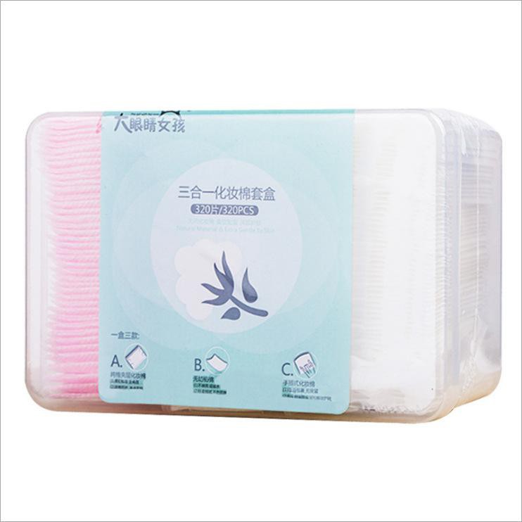 [Hộp Nhựa 320 miếng] Bông tẩy trang 3 in1 cotton 100% mềm mịn hộp 320 miếng