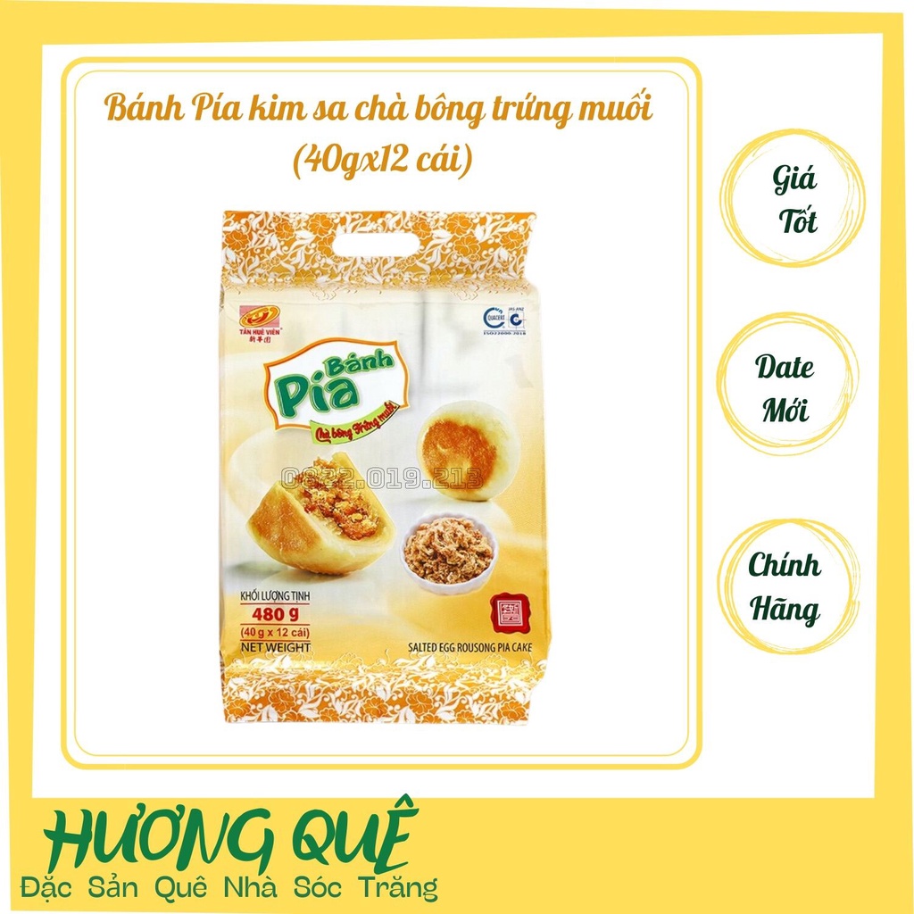 Bánh pía kim sa chà bông trứng muối TÂN HUÊ VIÊN 12bánh/túi,Bánh pía Sóc Trăng -Bánh Tết,HƯƠNG QUÊ