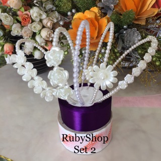 14/- Set 5 cài tóc/bờm tóc ngọc trai handmade