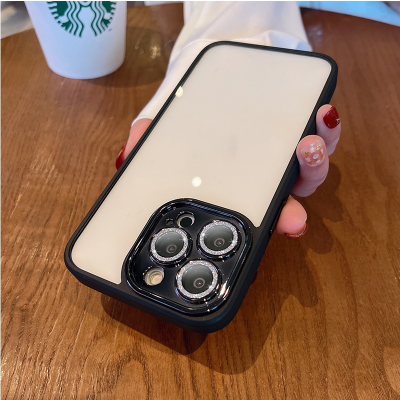 Ốp Điện Thoại Cứng Trong Suốt Lấp Lánh Chống Sốc Bảo Vệ Ống Kính Máy Ảnh Cho iPhone 11 12 13 Pro Max ip13