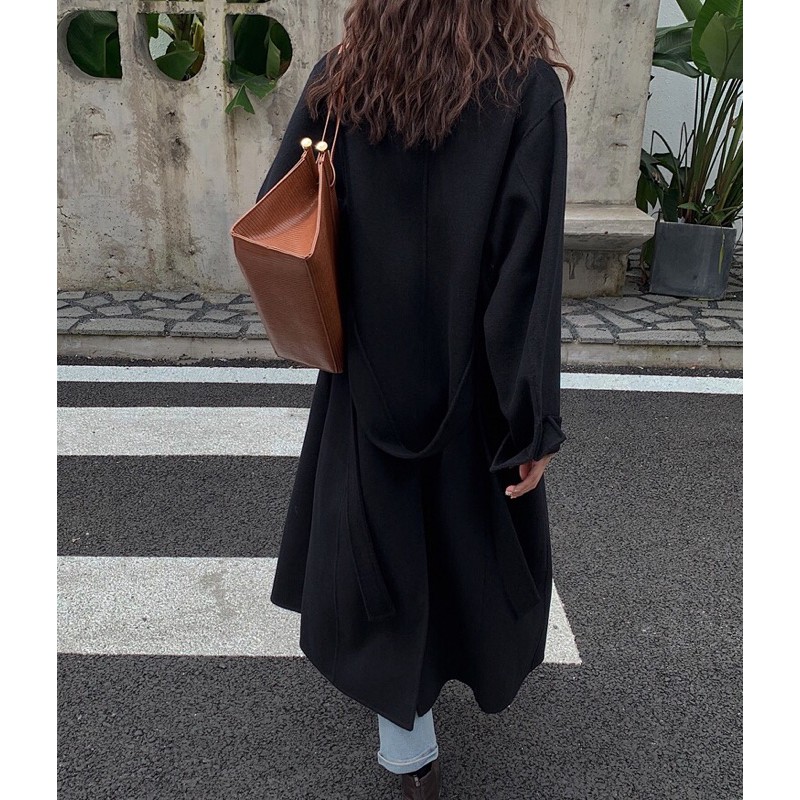 Áo choàng dạ dáng dài cổ vest có đai Ulzzang siêu xinh ❤️