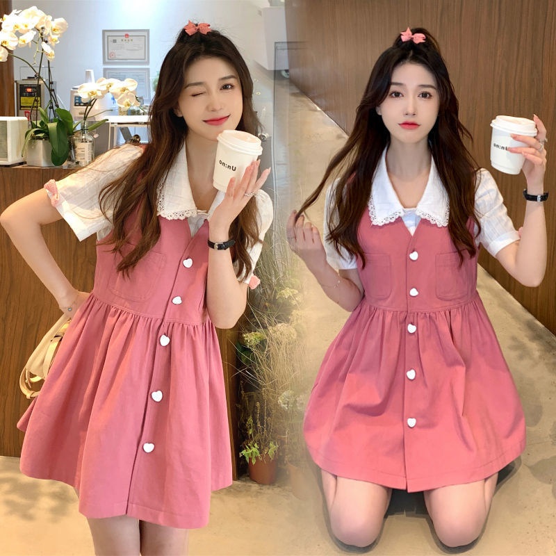 Đầm set yếm chân váy bò Set Áo Sơ Mi Cổ Bẻ Phối Chân Váy Denim Sát Nách Thời Trang Trẻ Trung