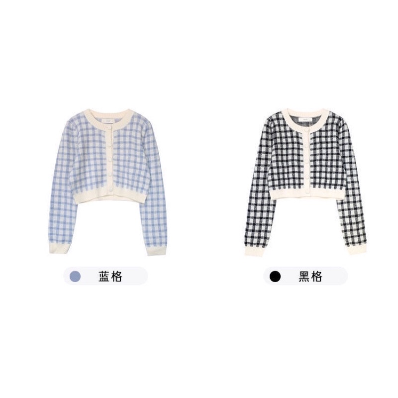 [CÒN HỒNG] Áo len dệt kim kiểu dáng crotop họa tiết kẻ mặc thu đông | BigBuy360 - bigbuy360.vn