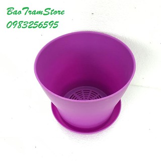 Chậu nhựa trồng cây kèm đĩa cao cấp màu tím đường kính 17cm BD2017