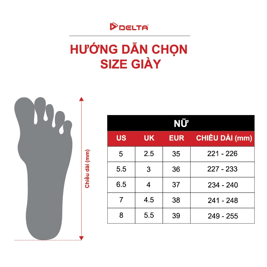 Giày sneaker nữ DELTA VU001W0 đế vulcanize chất liệu da trơn, phù hợp cho đi chơi, đi học