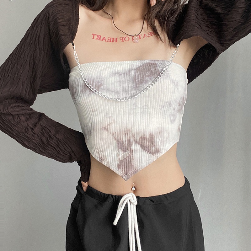 DUNEA Set Áo Croptop Dài Tay + Áo Khoác Cộc Tay Màu Nhuộm Thời Trang Cho Nữ