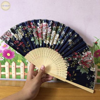 Quạt lụa Nhật Bản cao cấp màu xanh sang trọng tinh xảo