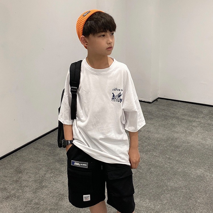 đồ bộ cho bé♝Bé trai áo thun ngắn tay cotton tinh khiết 2020 phiên bản Hàn Quốc mới của mùa hè lớn trẻ em rộng r