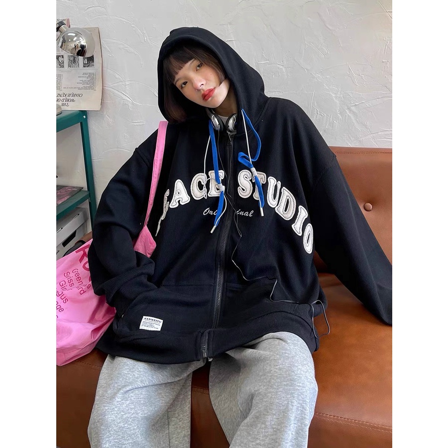 Áo Khoác Hoodie Nỉ Mũ Dáng Rộng Mũ To Tay Bồng Ace Nam Nữ Unisex Uzzlang