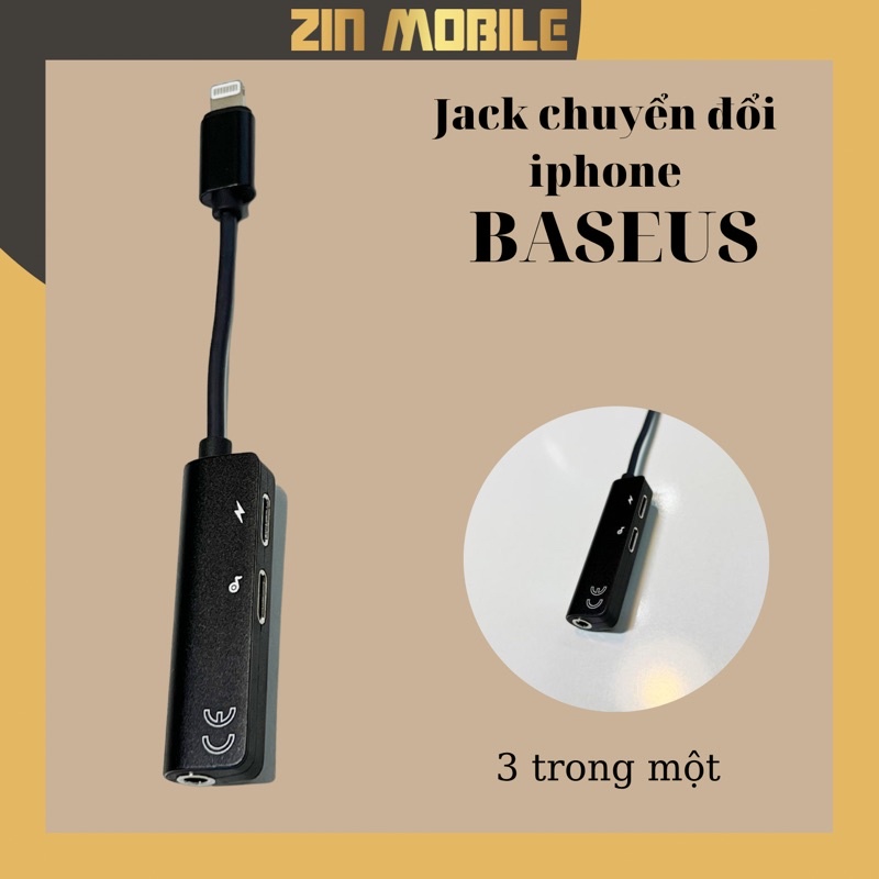 Jack chuyển đổi iphone baseus. 3 trong một lightning sang ( Tai nghe 3.5 + Tai nghe lightning + Sạc 