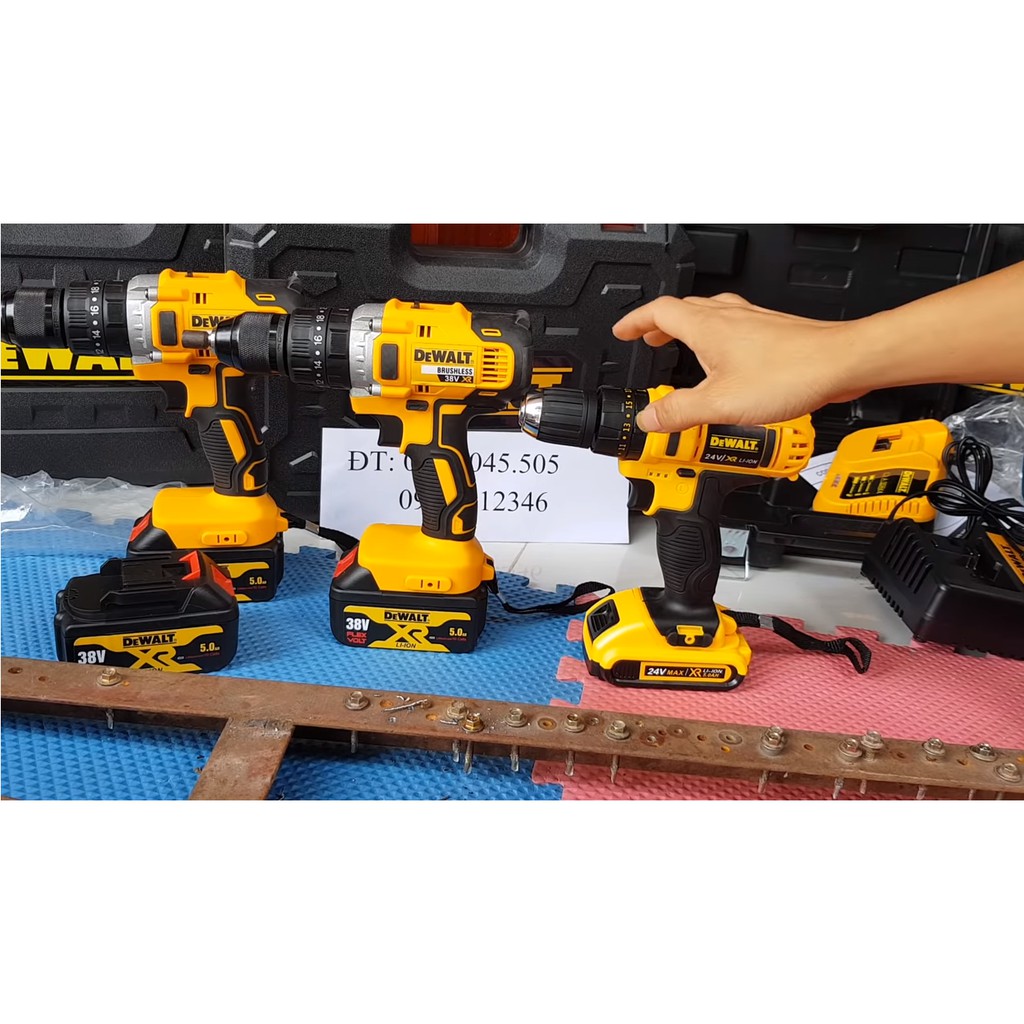 Máy Khoan Pin dewalt 38V 100% Lõi đồng, 3 chức năng, Motor 775, đầu Auto Lock tặng mũi khoan tường và mũi vít