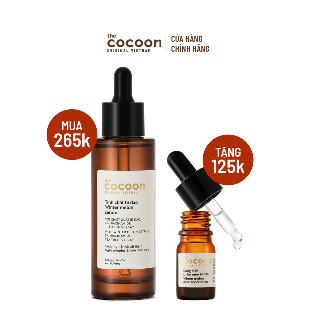 SPECIAL DEAL Tinh chất bí đao (serum) 7% Niacinamide sạch mụn &amp; mờ vết thâm Cocoon 70ml - Tặng 1 dung dịch chấm mụn 5ml