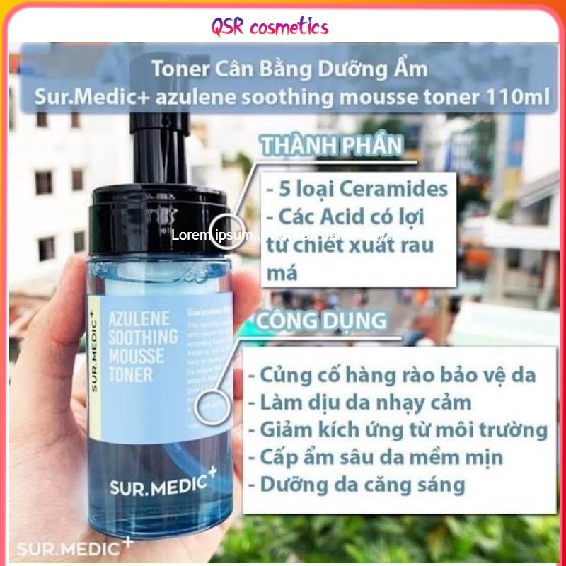 Nước Cân Bằng Dưỡng Ẩm, se khít lỗ chân lông Surmedic/Sur.Medic+ azulene soothing mousse toner 110ml