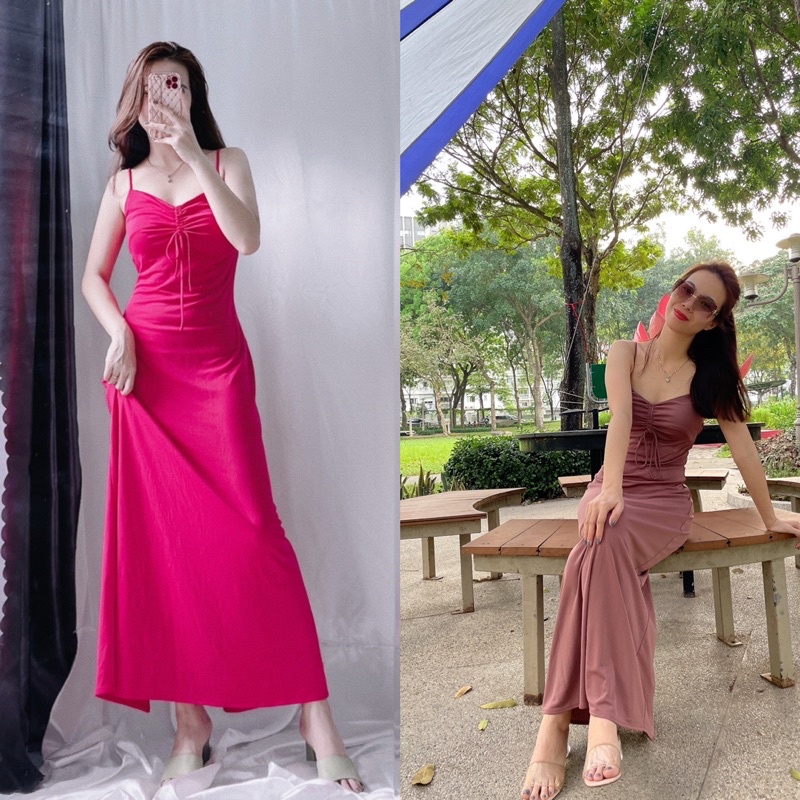 Đầm dây midi xuất xịn