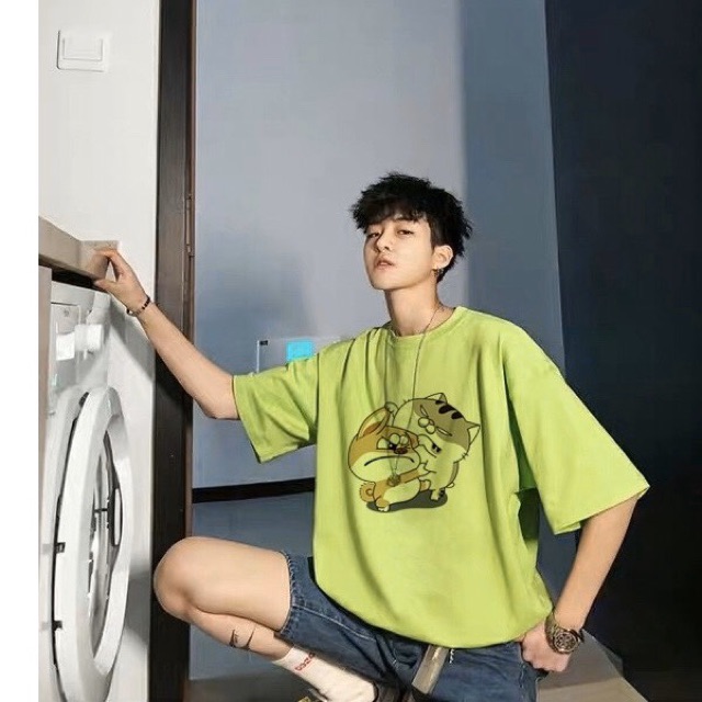 ÁO THUN NAM NỮ TAY LỠ IN HÌNH MÈO NHÉO CHÓ | BigBuy360 - bigbuy360.vn