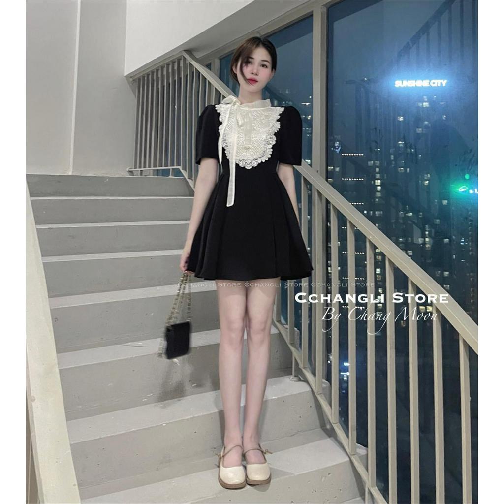 Váy tiểu thư cổ ren nơ siêu xinh dáng dài ngắn LD256