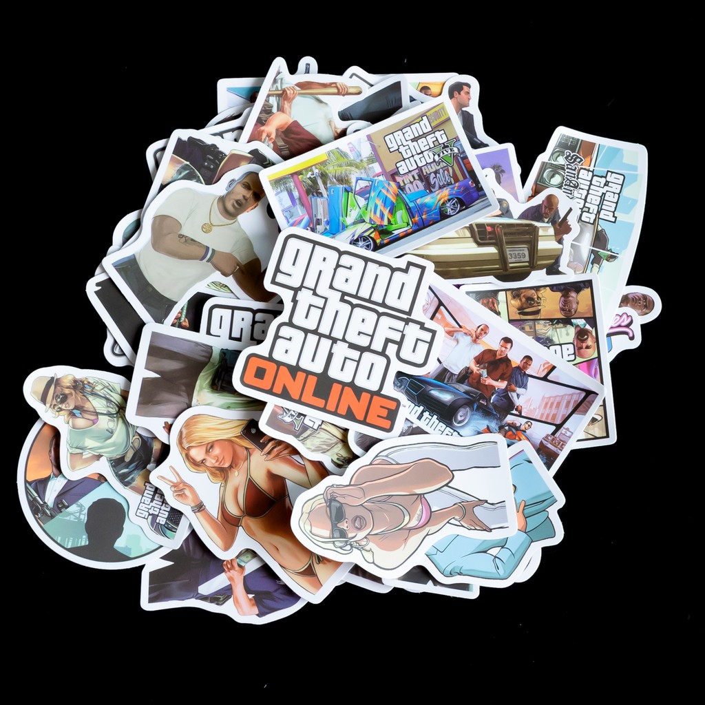 Sticker GTA V bộ 50 miếng chống nước lâu phai trang trí laptop, mũ bảo hiểm, đàn, guitar, ukelele, macbook, điện thoại