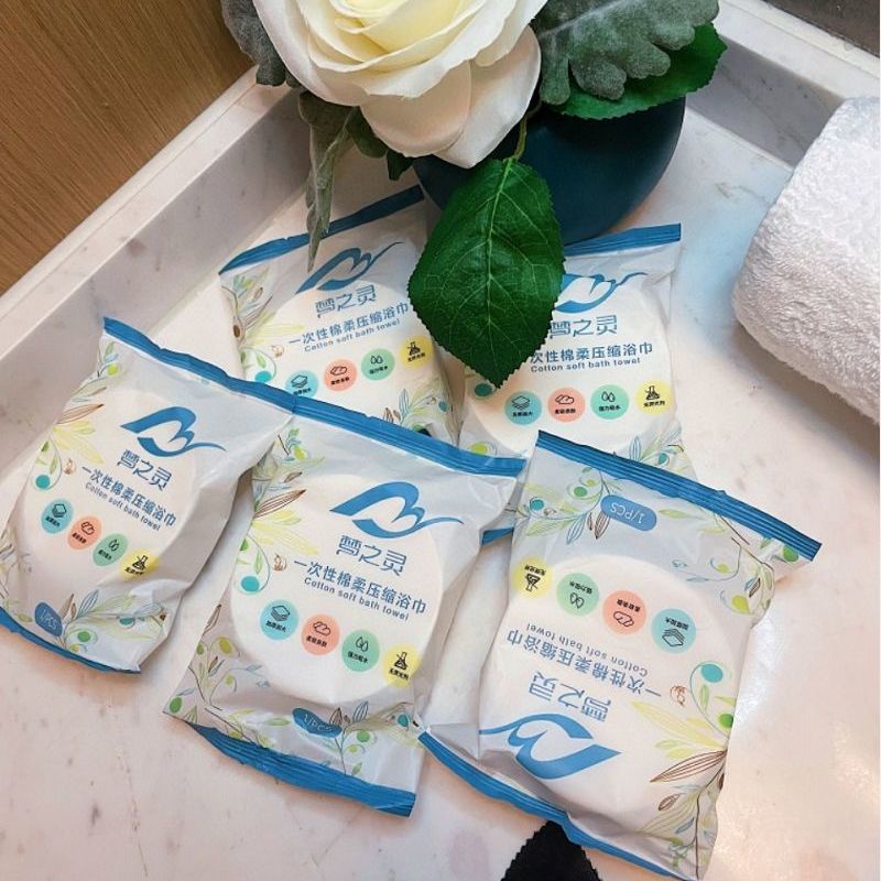 Viên Khăn Tắm Nén Du Lịch Cotton Loại Dày Dùng 1 Lần Có Thể Phân Hủy Cho Khách Sạn