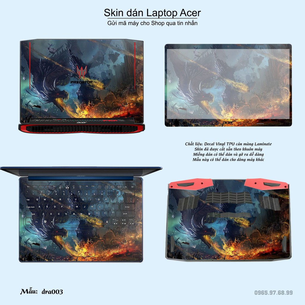 Skin dán Laptop Acer in hình rồng (inbox mã máy cho Shop)