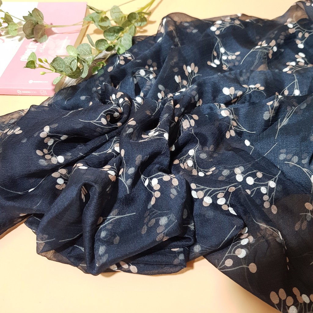 Vải von tơ màu xanh tím than hoa dây 100x150cm