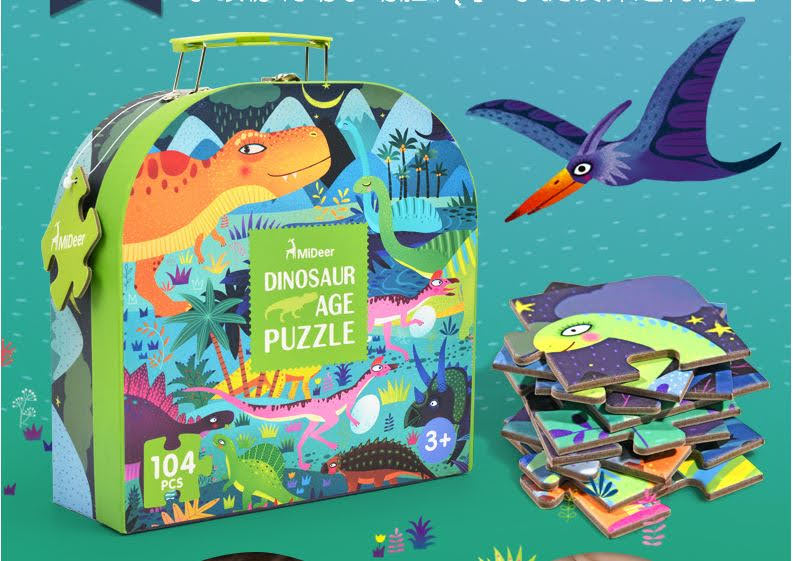 Ghép Hình Động Vật Khủng Long 104 pcs Cho Bé 3Y+ Chính Hãng Mideer - Dinasour puzzel Mideer MD3026