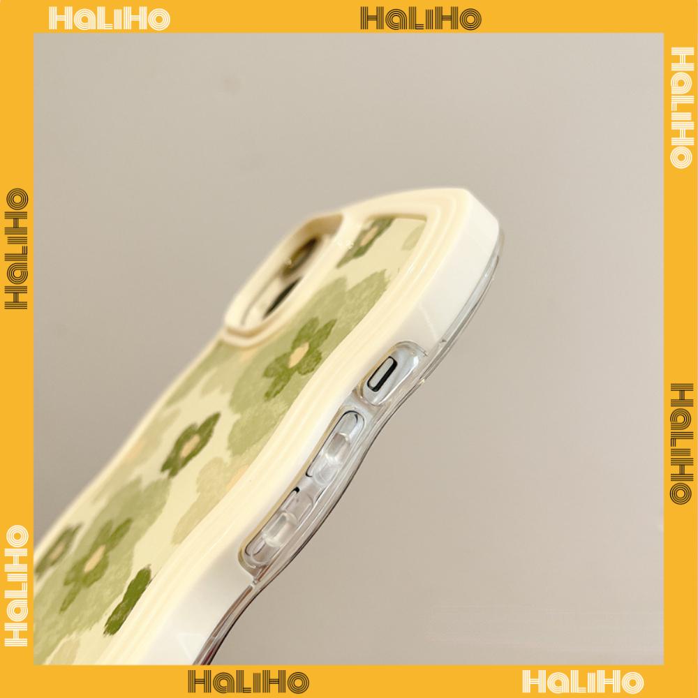 iPhone Case Candy Color Wave 2-in-1 Silicone Soft Case Airbag Shockproof Protection Camera Green Flowers Compatible For iPhone 11 Pro Max 13 Pro Max 12 Pro Max 7Plus xr XS Max