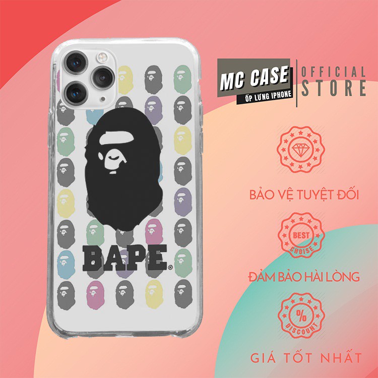 Ốp ip Bape Khỉ Đột Rẻ cho iphone 6/7/8/Plus/X/Xs/XsMax/Xr/11/Pro/12Mini/12 PROMAX BAPPOD00134