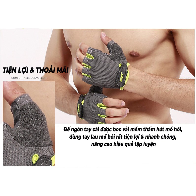 Găng Tay Thể Thao Tập Gym Nam Nữ Cao Cấp Chính Hãng Aolikes Có Thiết Kế Chống Trượt Ôm Sát Bàn Tay
