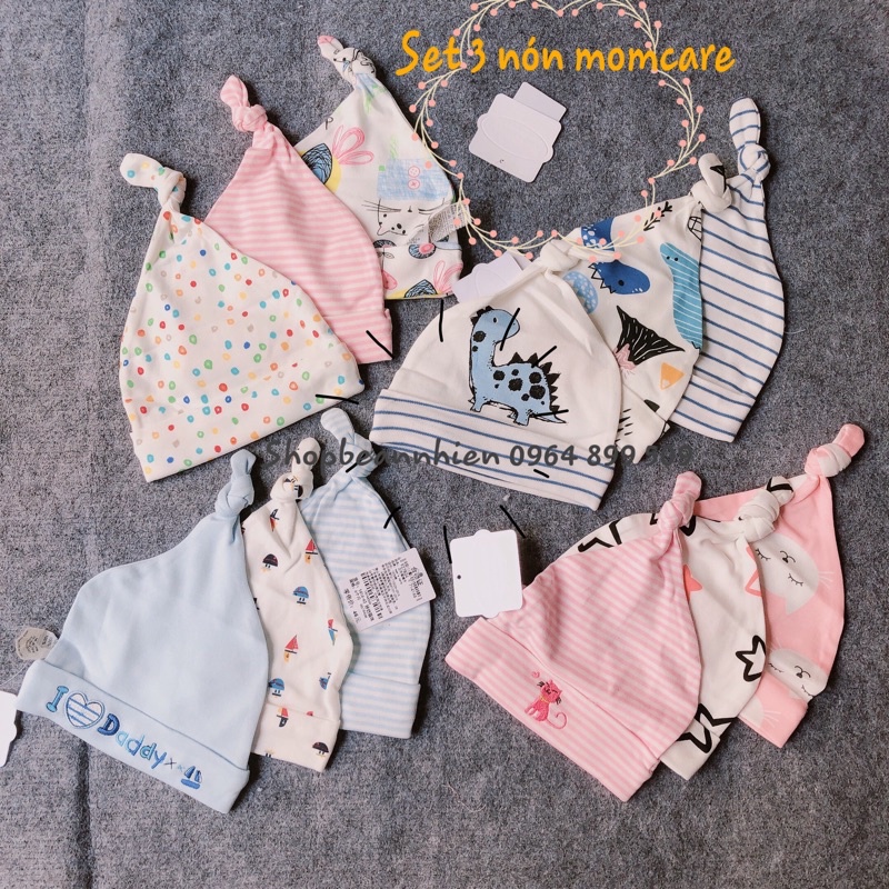 Set 3 nón momcare cho bé 0-5m (3-7kg)