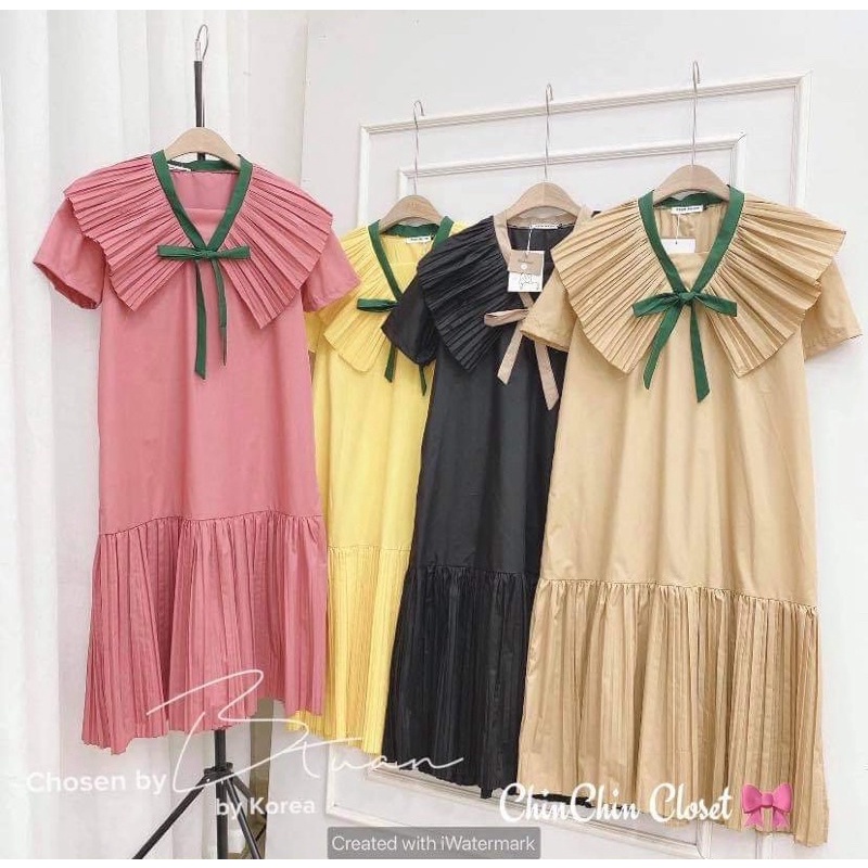 Đầm cổ xoè nơ Korea