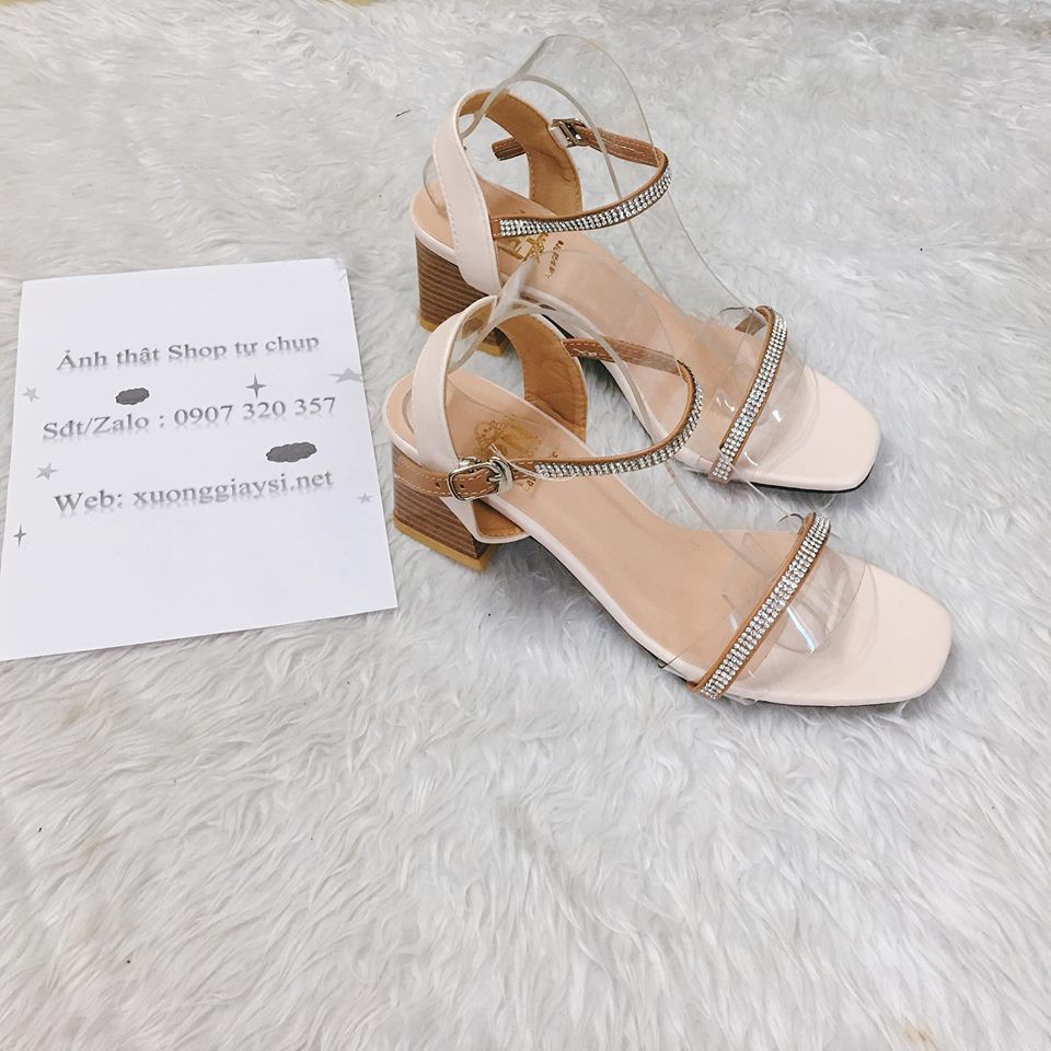 [ẢNH THẬT] Giày cao gót sandal 5cm bản trong phối xoàn