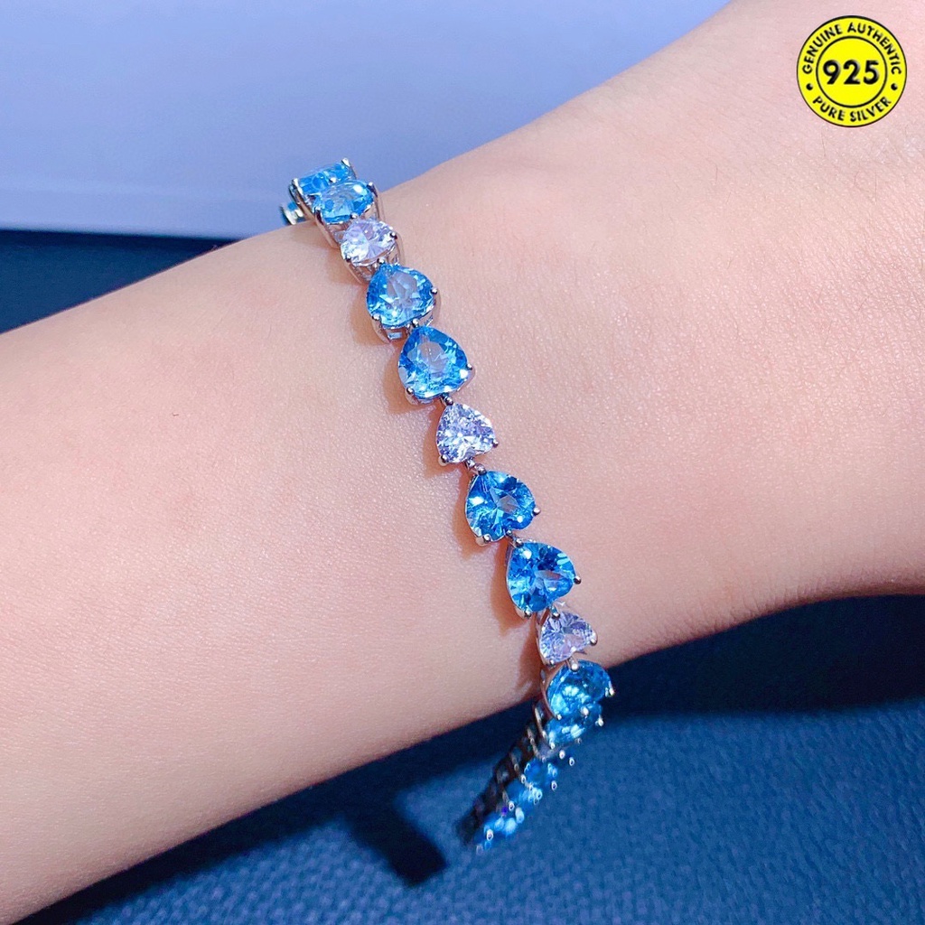 Vòng đeo tay đá Topaz xanh lam tự nhiên sang trọng
