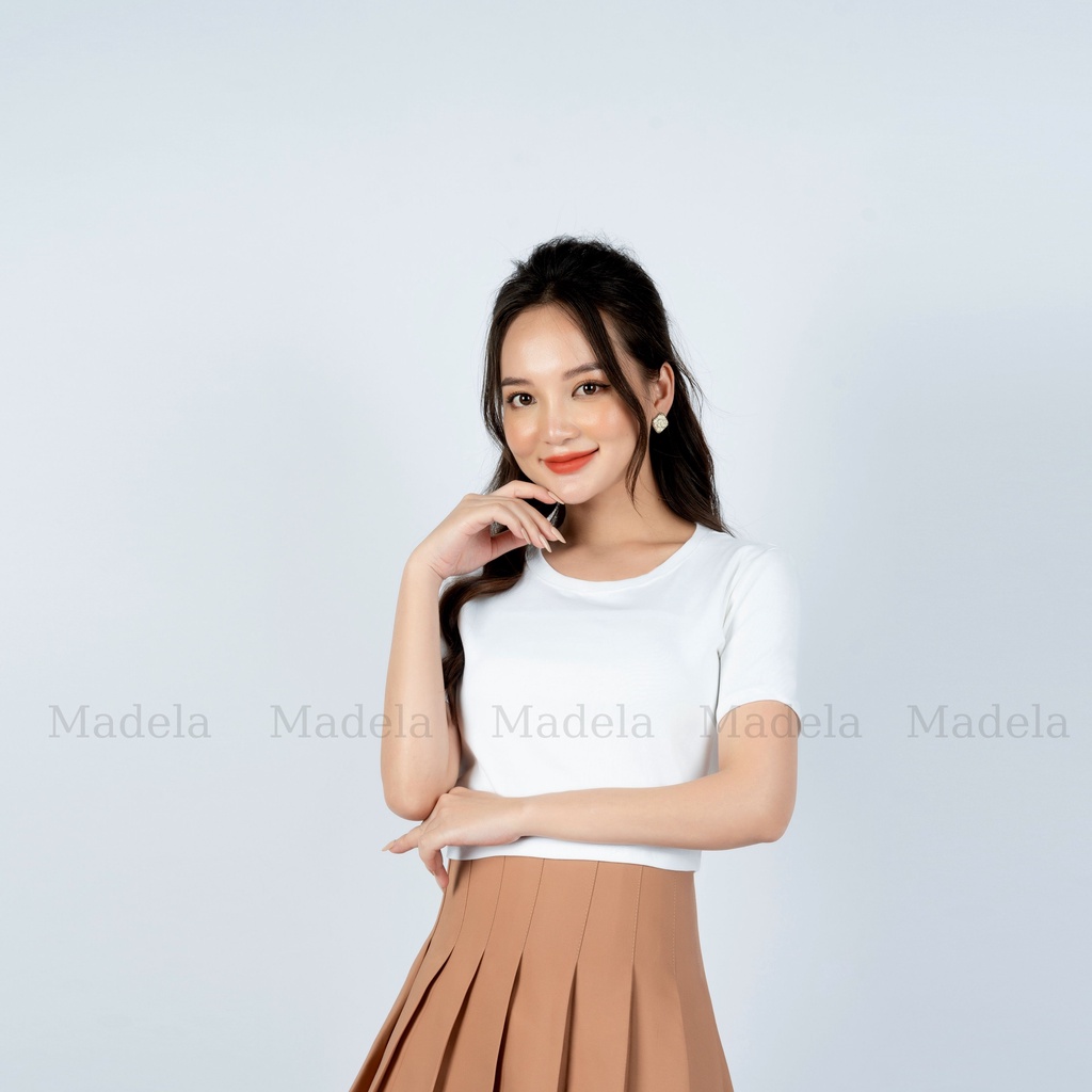 Áo croptop tay ngắn cổ tròn Madela , Croptop Nữ cổ tròn ngắn tay dáng ôm body- ACTN03