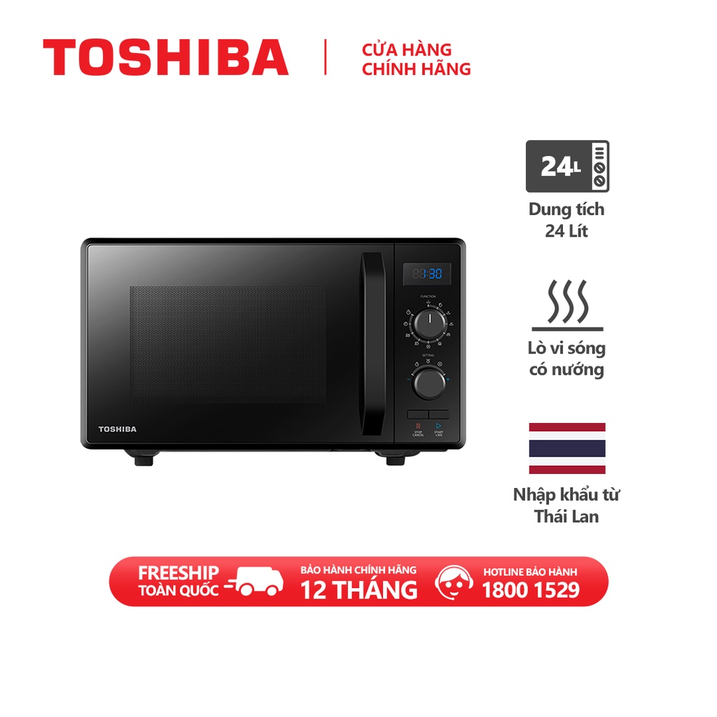 Lò vi sóng Toshiba MW2-AG24PC(BK) - 24L - Xuất xứ Thái Lan -Nấu, Hâm, Rã đông, Nướng. Hàng chính hãng bảo hành 12 tháng