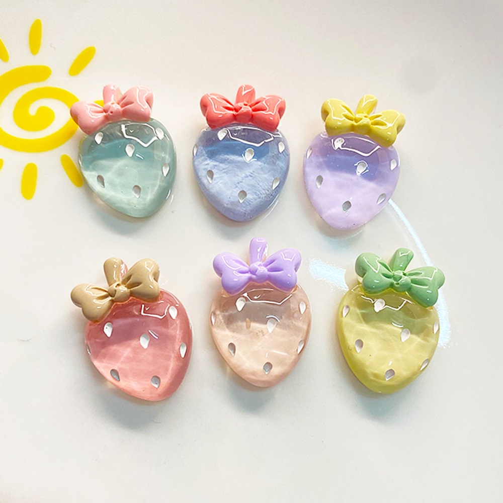 Set 10 Miếng Dán Kẹp Tóc/Dây Cột Tóc Bằng Resin Trong Suốt Hình Trái Dâu DIY