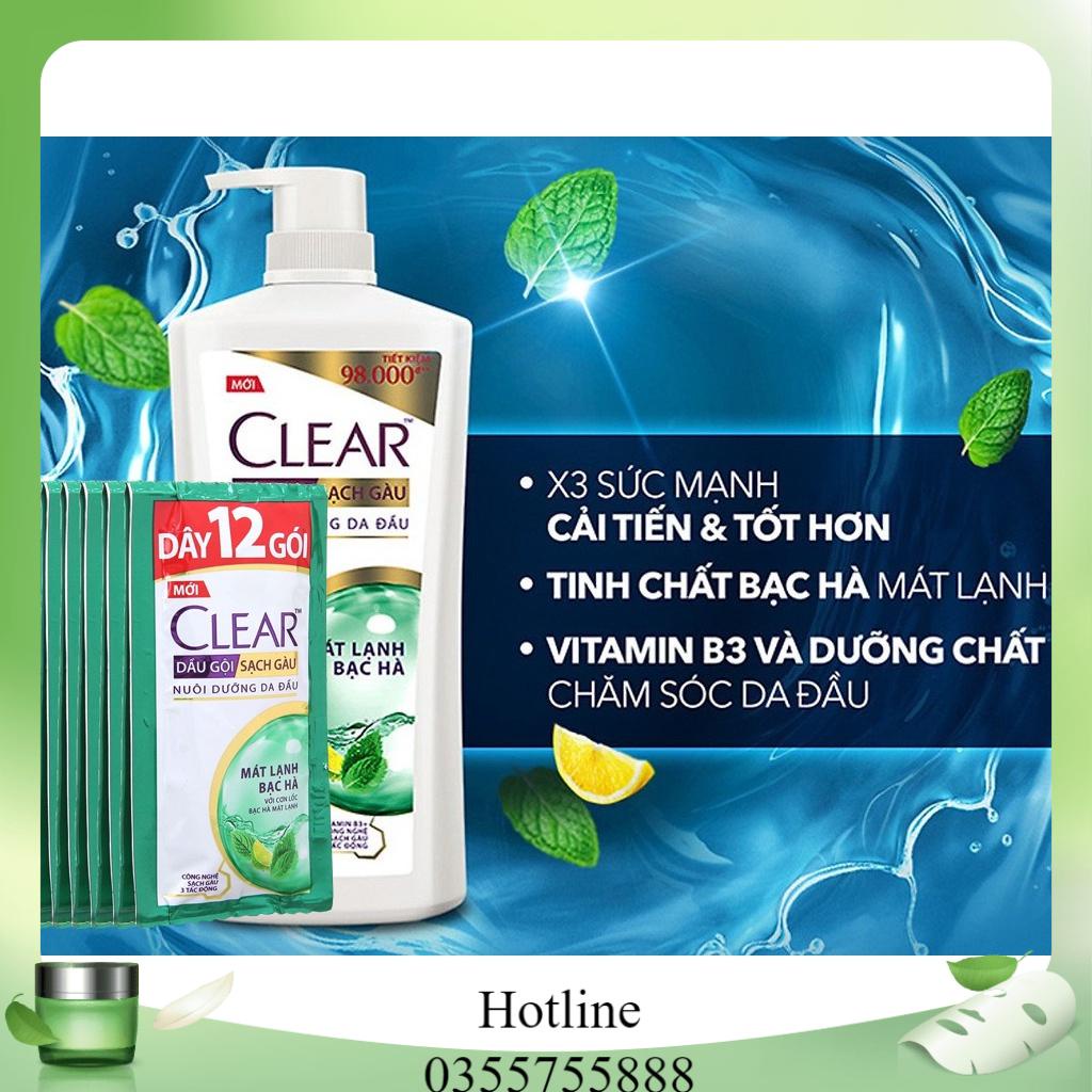 Combo 6 Dây Dầu Gội Sạch Gàu Clear Mát Lạnh Bạc Hà 6g ( 72 Gói )