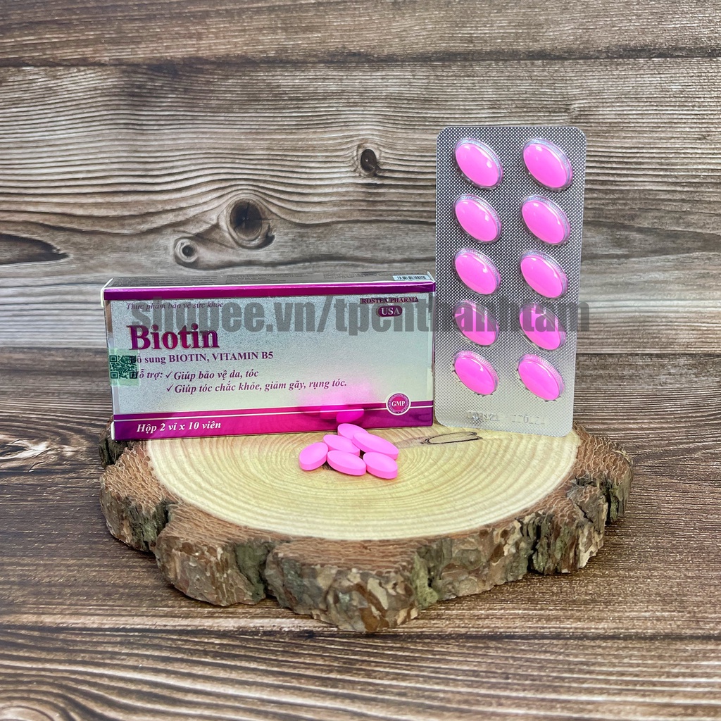 [ Hộp 20 viên ] Viên uống BIOTIN bổ sung biotin+vitamin B5 giúp giảm rụng tóc, bảo vệ da, chắc móng – Hộp 30 viên